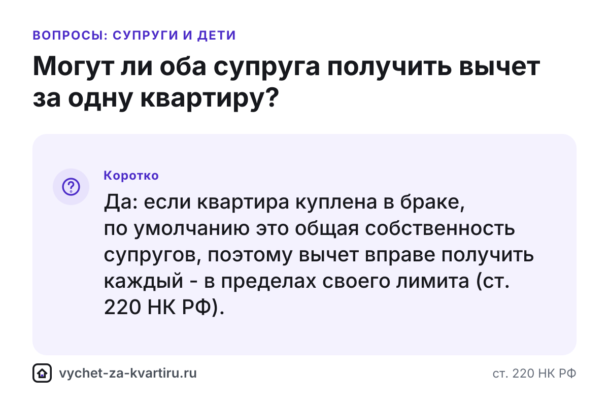 Могут ли оба супруга получить вычет за одну квартиру