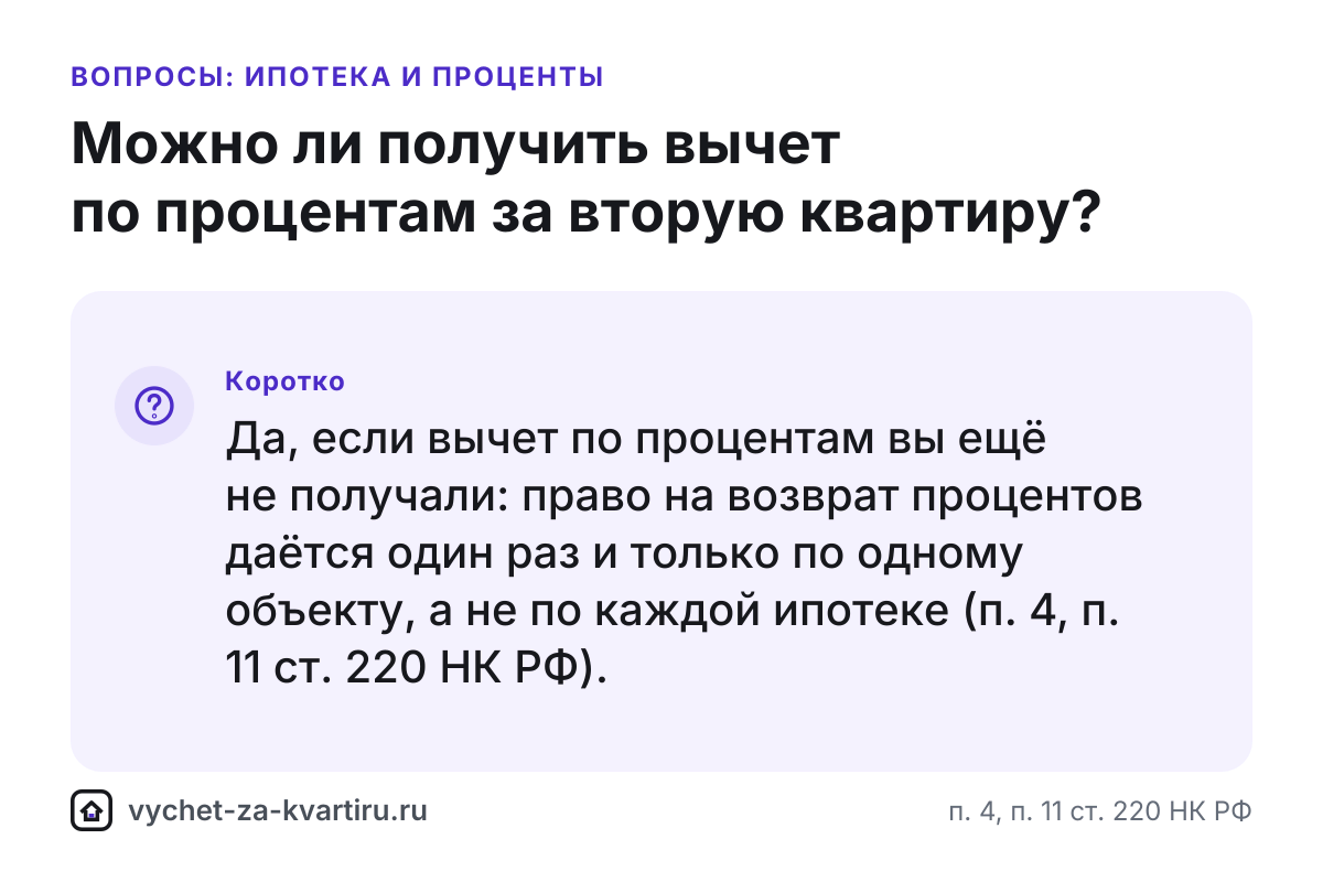 Вычет по процентам за вторую квартиру в ипотеку - когда дают