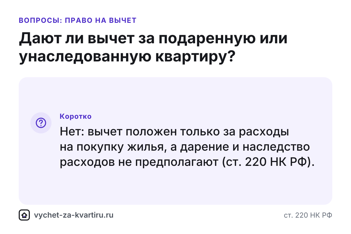 Вычет за подаренную или унаследованную квартиру