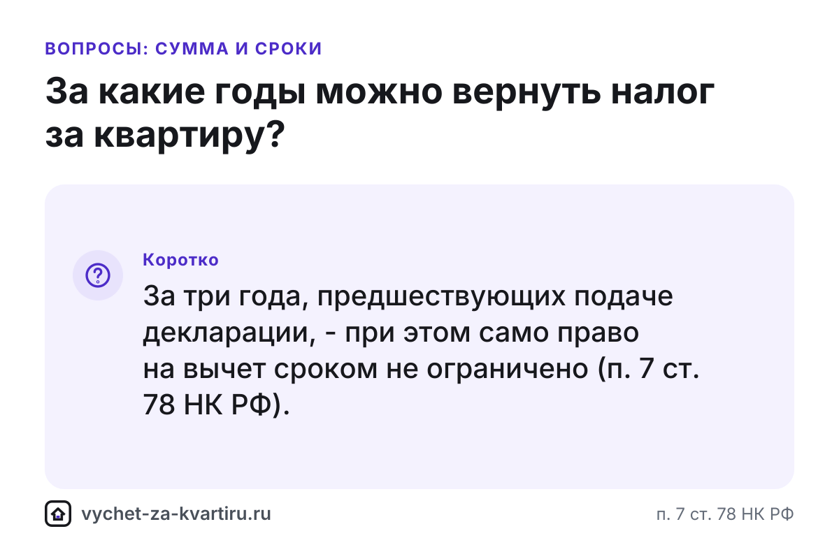 За какие годы можно вернуть налог за квартиру
